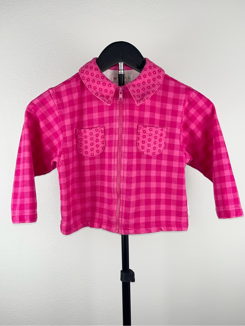 Gymboree (MED) 1990s Pink Plaid Gingham Zip-Up Vintage Jacket